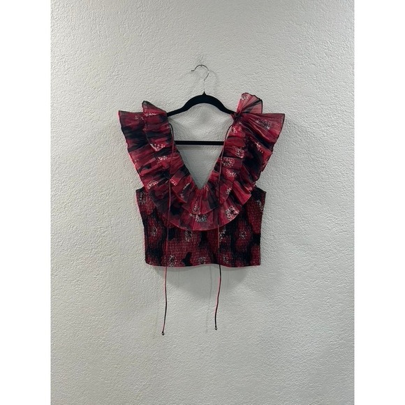 Anthropologie Red Ruffled Blouse - Picture 4 of 7